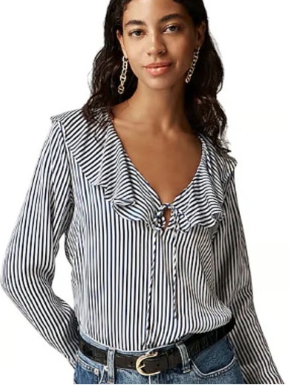 J. Crew Goldie Satin Ruffle Striped Top